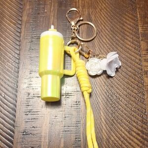 Yellow Keychain Bag Charm with White "Stanley" Like Charm